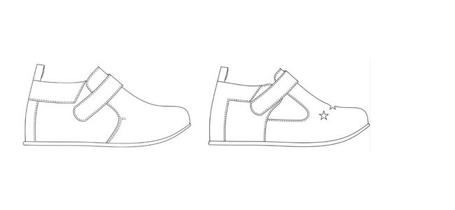 croquis d'une chaussure et d'un chausson en cuir souple pour enfant
